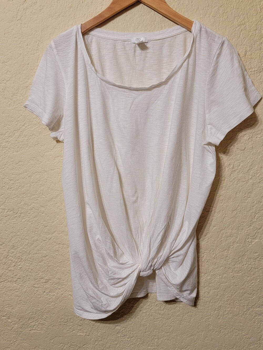 Nordstrom Brass Plum White Twist Front Knot Short Sleeve T Shirt Sz L
